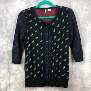 Anthropologie Moth Willy Mini Fox Double Layer 3/4 Sleeve Cardigan Sweater Small